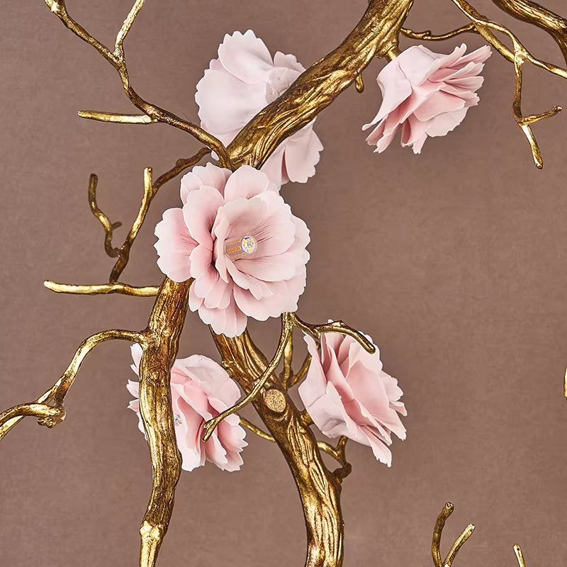 All-copper branch and flower chandelier with gold-brown finish and warm light