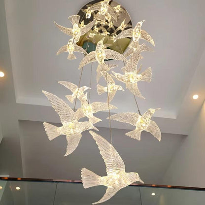Modern bird acrylic chandelier with LED lights and stainless steel flush mount design