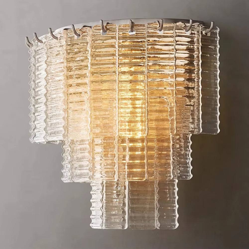 Smoke Crystal Wall Sconce with stainless steel and metal frame, featuring warm and cold light options for modern interiors.