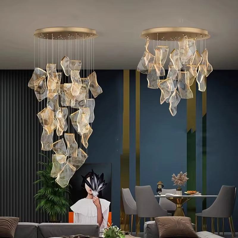 Modern Light Guide LED pendant lights with aluminum and acrylic design in round shape hanging over living and dining area