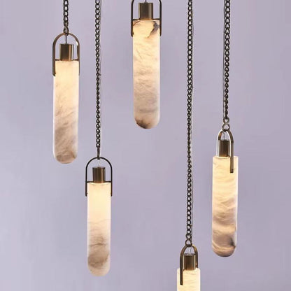 Modern Spanish marble chain chandelier pendant light with LED bulbs and wrought iron fixtures