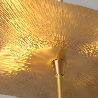 Copper gold lotus stair chandelier with LED copper shade and ironware body detailed close-up