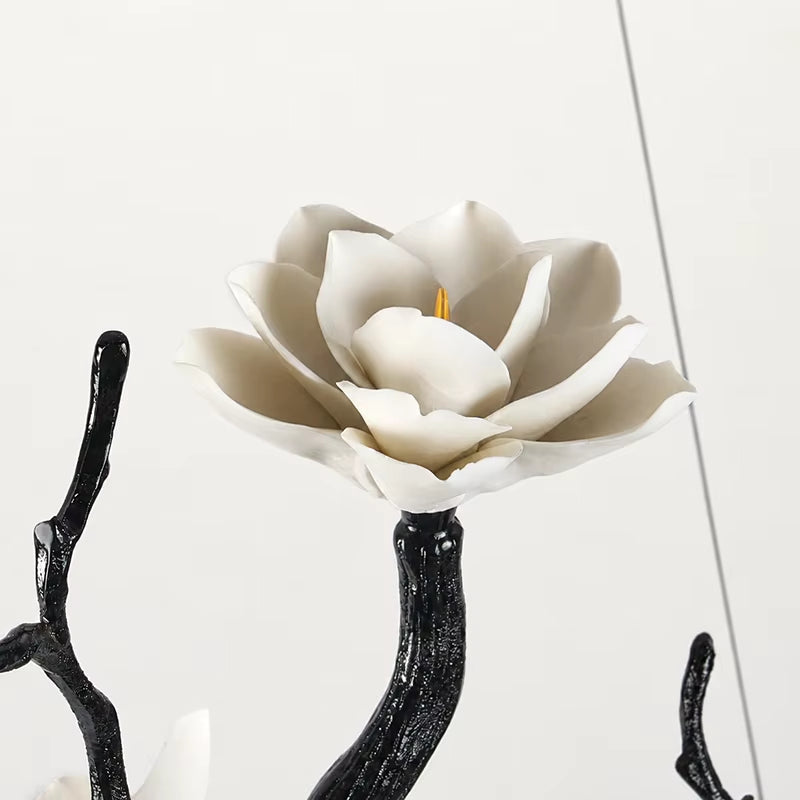 All-Copper Magnolia Pendant Light with copper and ceramic flowers, modern minimalist design