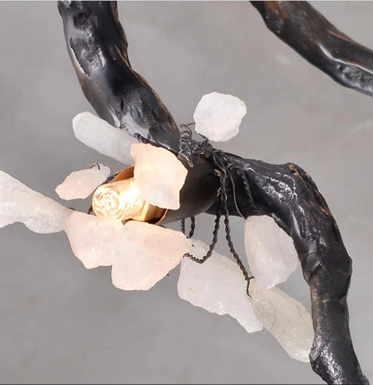 All-Copper Creative LED branch chandelier with black copper and stone design