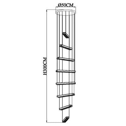 Modern spiral staircase LED chandelier with gold and glass design, dimmable RC temperature, height 300cm, diameter 50cm, suitable for living rooms and staircases