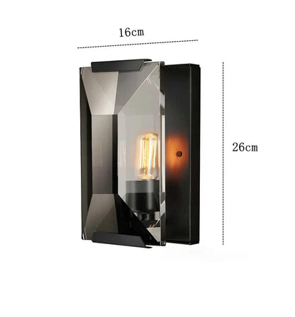 Crystal wall sconce with E14 LED light, black metal and crystal design, 26cm height and 16cm width.