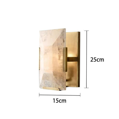 Calcite Crystal Wall Sconce with stainless steel and crystal, featuring warm and cool E14 LED bulbs, suitable for modern living spaces.