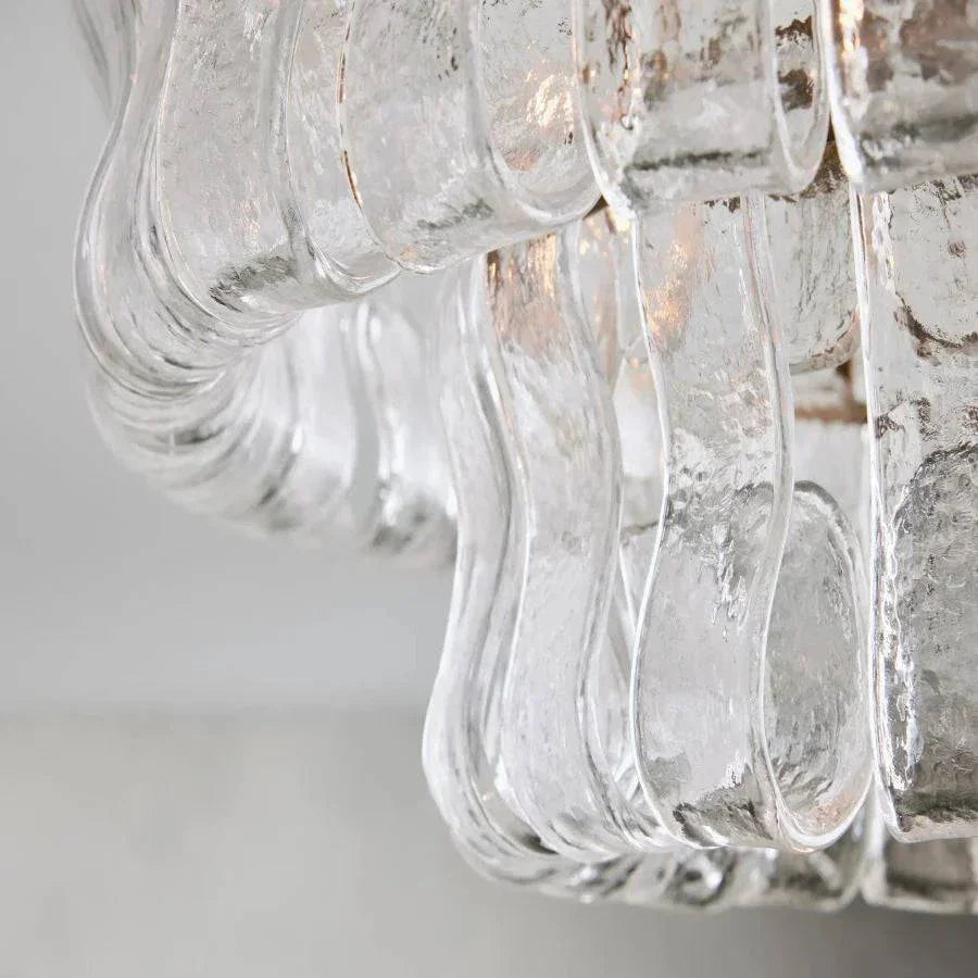 Ghiaccio Glass Flushmount with antique brass and matte black finish, featuring metal and glass material.