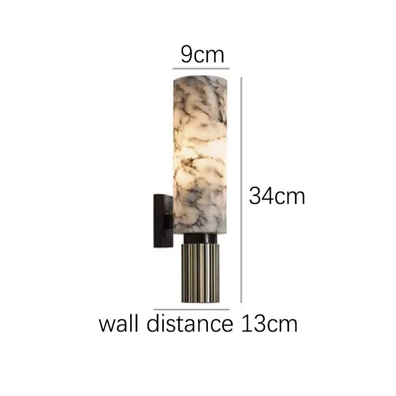 Natural marble sconce with black lamp body and metal accents, 13x9x34cm size, suitable for modern decor.