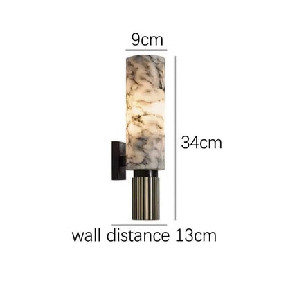 Natural marble sconce with black lamp body and metal accents, 13x9x34cm size, suitable for modern decor.