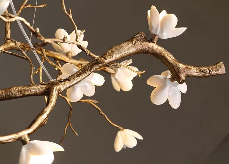 Italian ceramic and all-copper branch-style lamp with golden brown finish for modern interiors