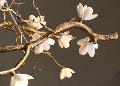 Italian ceramic and all-copper branch-style lamp with golden brown finish for modern interiors