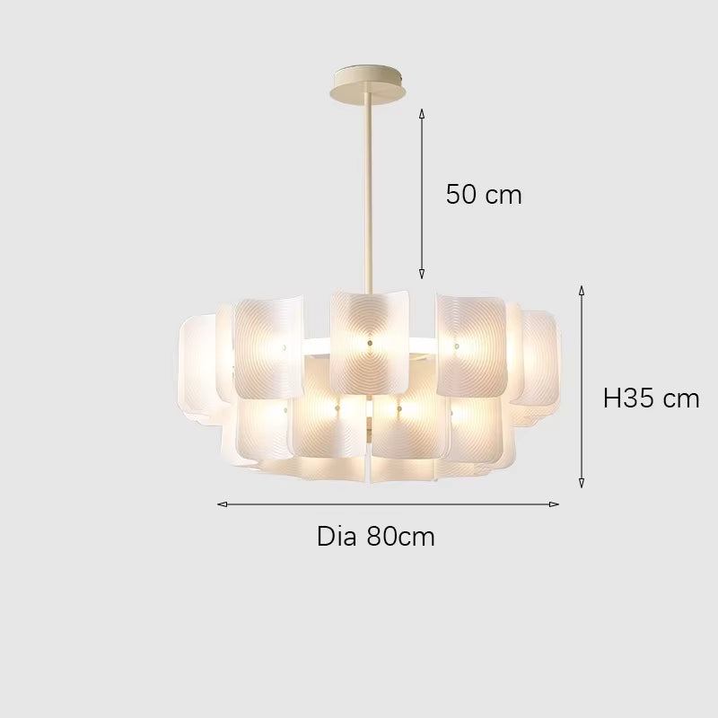 Simple white acrylic modern LED lamp with warm and cold light options, 80 cm diameter.