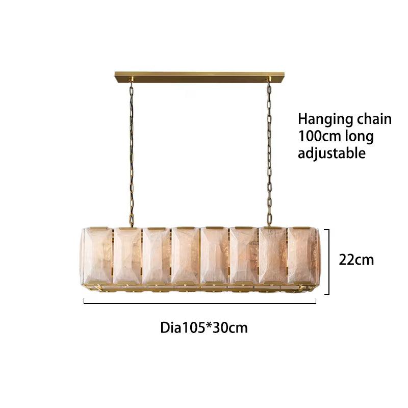 Retro American rectangular crystal chandelier with adjustable 100cm hanging chain and warm/cool LED light options