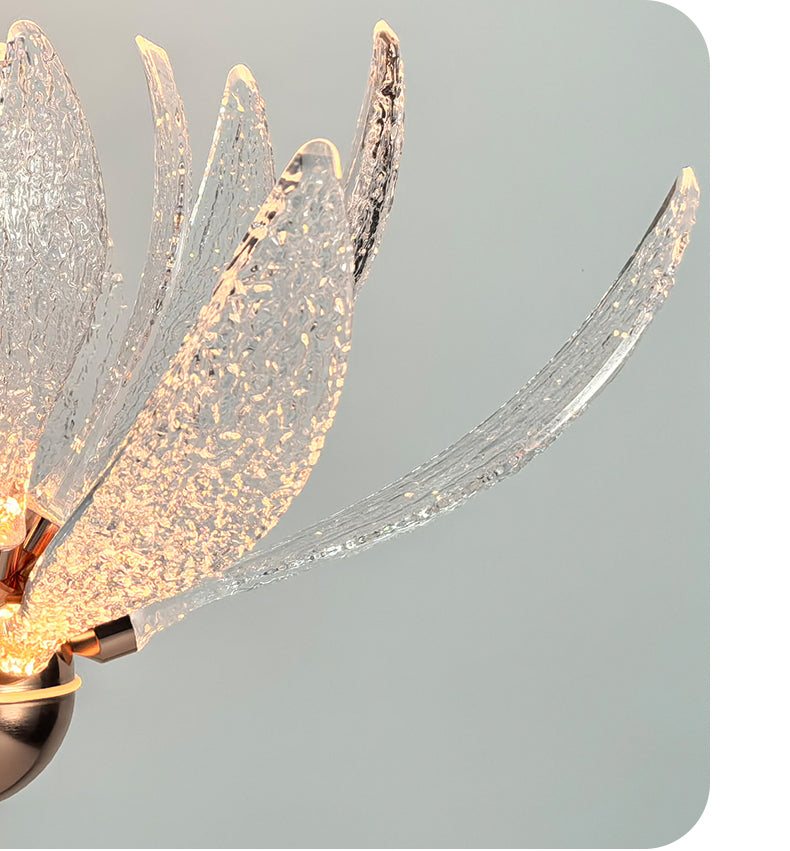 Modern Petal Chandelier with metal and glass petals and LED lighting