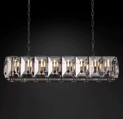 Farmhouse Crystal rectangular chandelier with metal and glass design and E12 dimmable bulbs