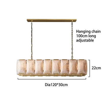 Retro American rectangular crystal chandelier with stainless steel frame and adjustable hanging chain