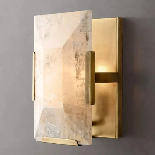 Calcite Crystal Wall Sconce with stainless steel, modern style for living room, dining room, and bedroom.