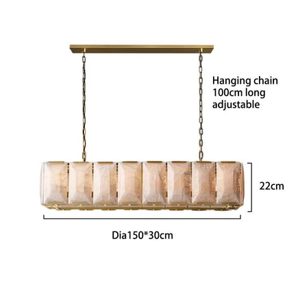 Retro American rectangular crystal chandelier with stainless steel frame and adjustable hanging chain, suitable for living room and bedroom lighting.