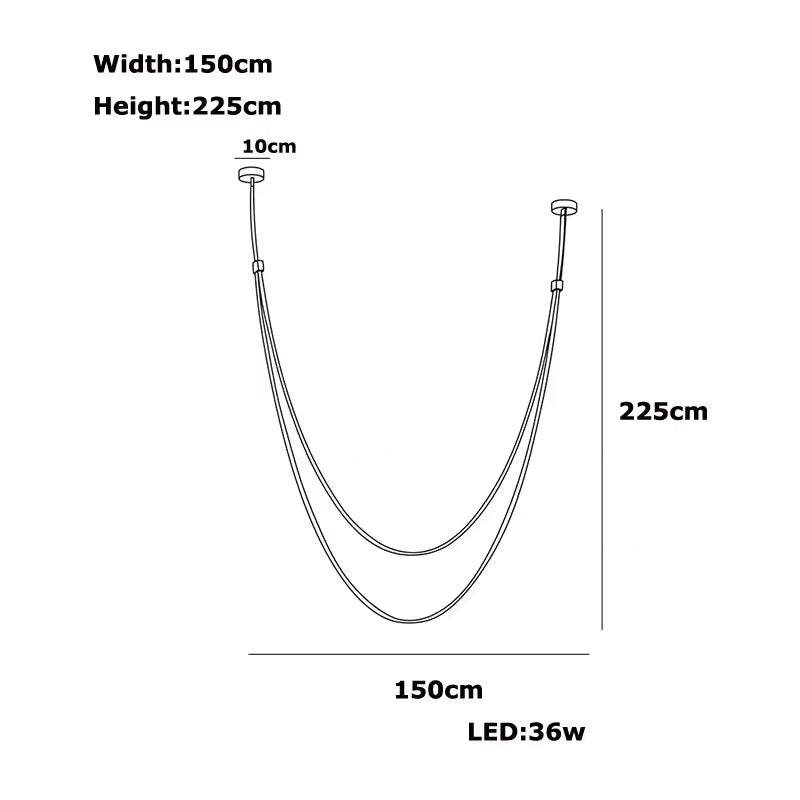 Diagram of DIY Belt LED Chandelier with 150cm width and 225cm height dimensions