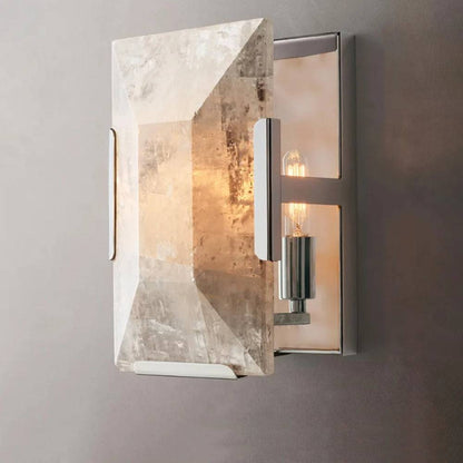 Calcite Crystal Wall Sconce with stainless steel, modern style, E14 LED bulbs.