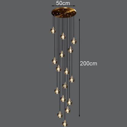 Elegant bubble crystal lamp with 16 adjustable heads and ironware frame, 50cm diameter, 200cm height chandelier light