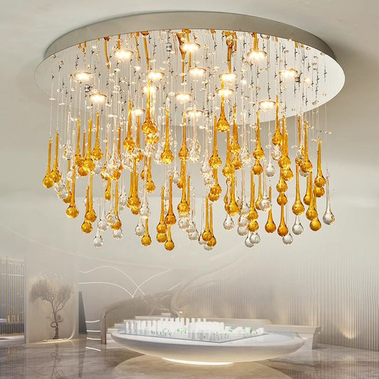 Pangli Ceiling Lamp with modern design, featuring metal and K9 crystal water drop pendants.