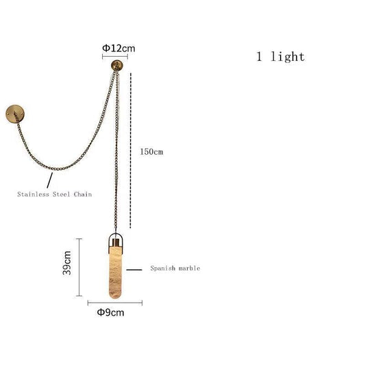 Modern Spanish marble chain pendant chandelier with LED light and wrought iron mount