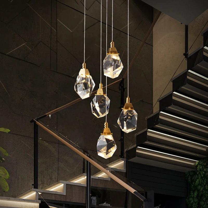 Crystal Stone Staircase Chandelier