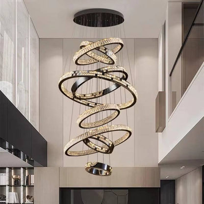 Large circular staircase chandelier