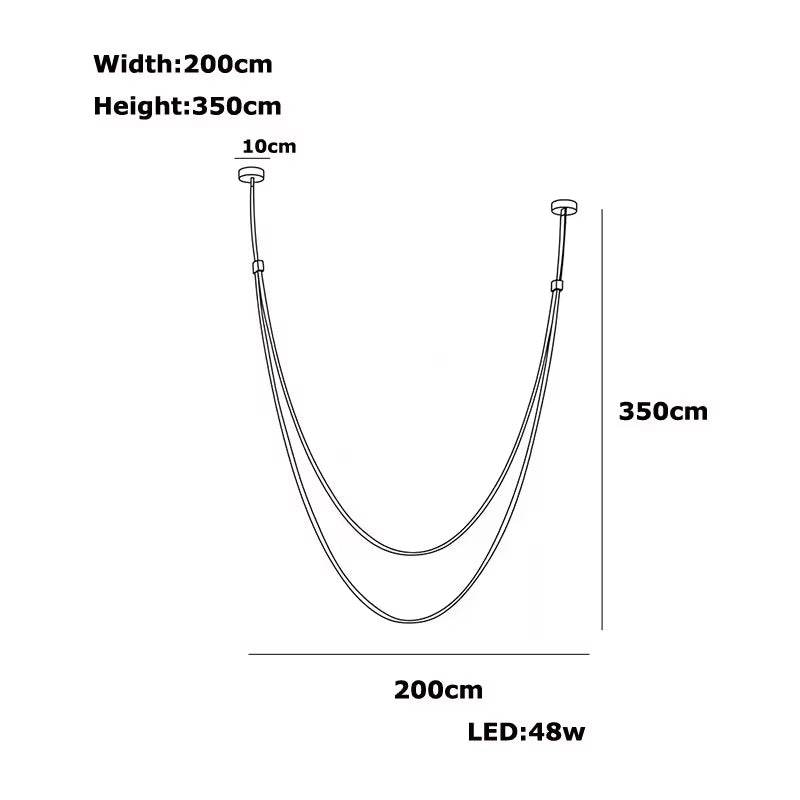 Diagram of DIY Belt LED Chandelier with dimensions and LED power details