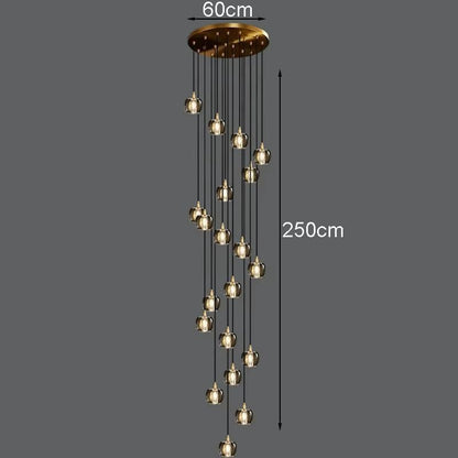 Modern bubble crystal lamp with 20 adjustable hanging heads, 60cm diameter, 250cm height, suitable for 15-30 sqm rooms