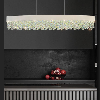 Modern Gypsophila chandelier with metal and crystal design, LED warm and cool light, hanging above kitchen counter