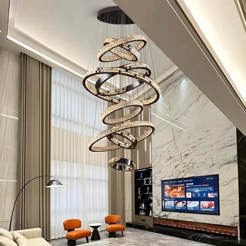 Large circular staircase chandelier