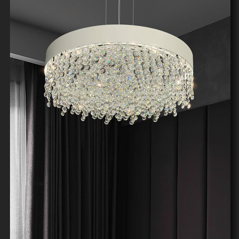 Modern Gypsophila chandelier with metal and crystal design, LED bulbs, warm and cool light, perfect for living room and bedroom