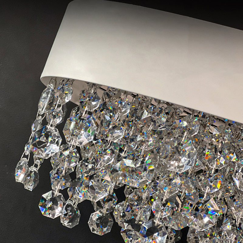 Modern Gypsophila chandelier with metal frame and sparkling crystal details, LED warm and cool light options