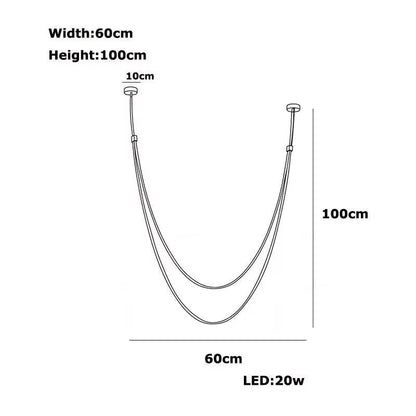 Diagram of DIY Belt LED Chandelier dimensions 60cm by 100cm with 20w LED light