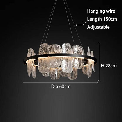 Modern simple black chandelier with adjustable hanging wire, LED light source, Dia60cm, suitable for living room or dining room.