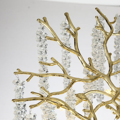 Vintage tree branch chandelier with crystal details and stainless steel, ideal for modern and traditional decor.