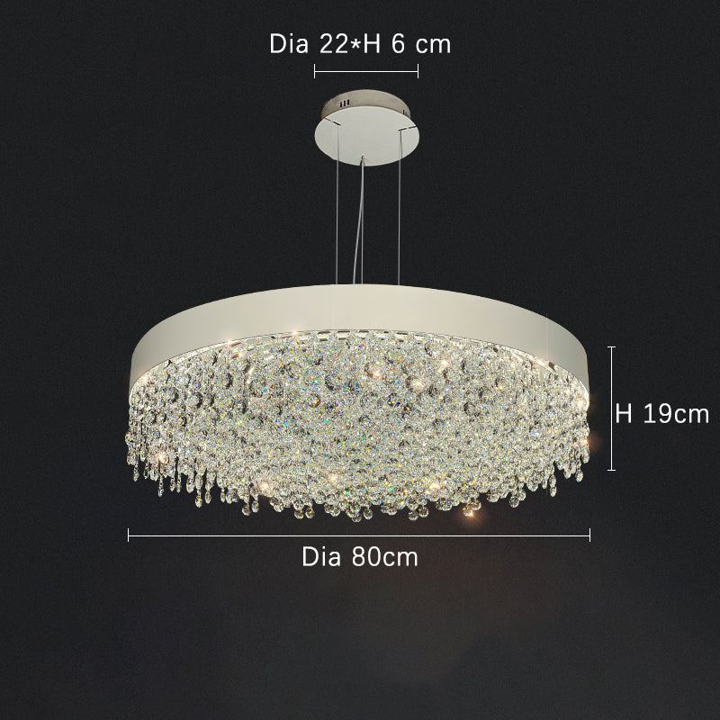 Modern Gypsophila chandelier with metal and crystal, 80cm diameter, LED warm and cool light options