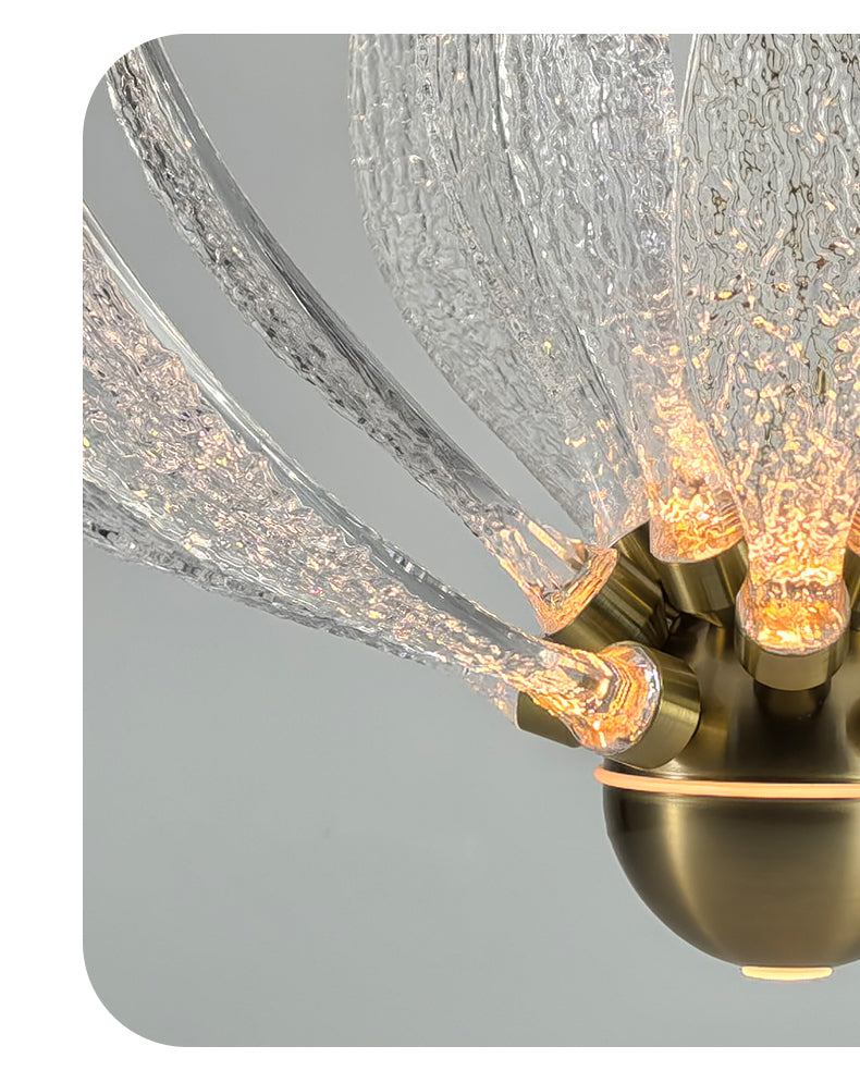Modern Petal Chandelier with textured glass petals and warm LED lighting in metal frame