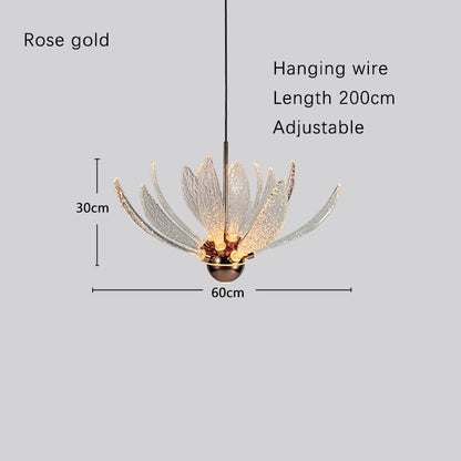 Modern rose gold Petal Chandelier with adjustable hanging wire and LED bulbs