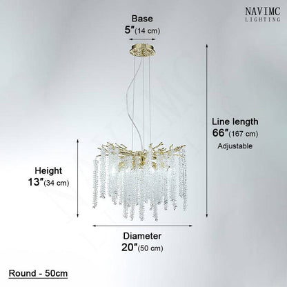 Vintage tree branch chandelier with metal and K9 crystal design, adjustable length, diameter 50cm, traditional retro style.