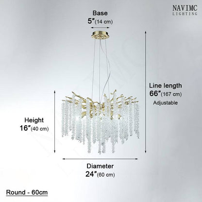 Vintage tree branch chandelier with crystal design, round 60cm, adjustable wire length, traditional retro style.