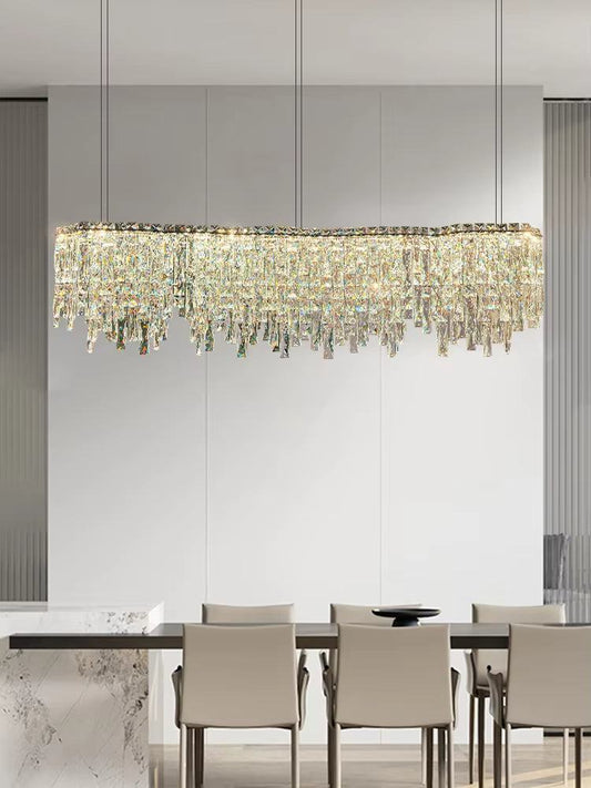 Modern long dining room crystal chandelier