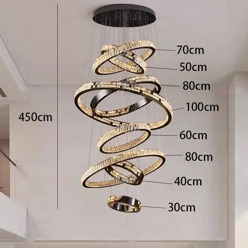 Large circular staircase chandelier