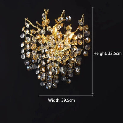 Celestial Collection Crystal Wall Sconce with gold and transparent crystal design, modern style.