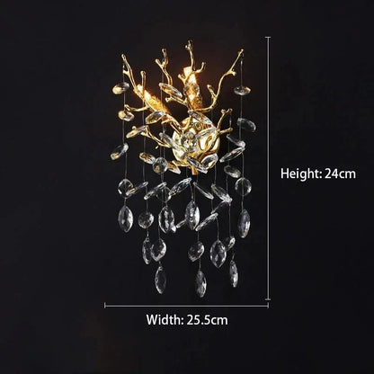 Celestial Collection Crystal Wall Sconce with gold and transparent crystals, modern design.