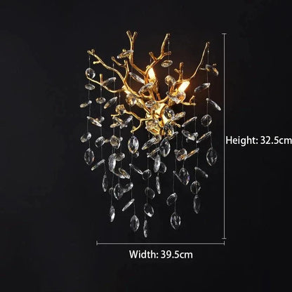 Celestial Collection Crystal Wall Sconce in gold with transparent crystals, modern design.