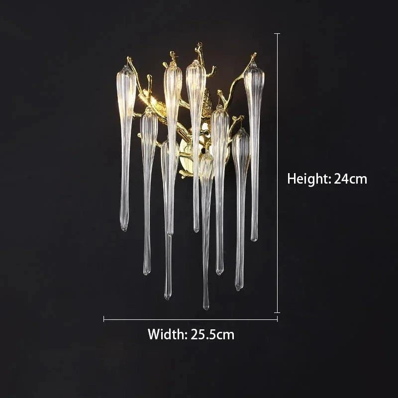 Celestial Collection Crystal Wall Sconce with gold and transparent crystal design.